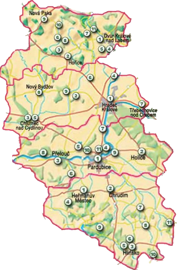 Plánek turistické lokality na severovýchodě Čech