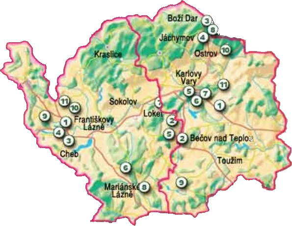 Mapa turistických oblastí na západě Čech