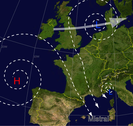 Synoptická situace pro vnik Mistralu