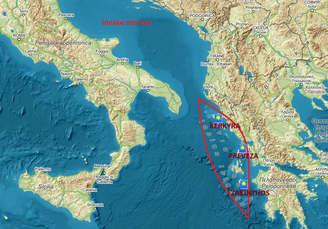Mapa oblasti Jónské ostrovy