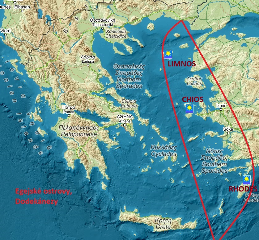 Mapa oblasti egejského moře